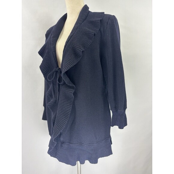 St John Collection by Marie Gray Cardigan Black 12 Ruffle Knit Tie Front - Picture 11 of 11
